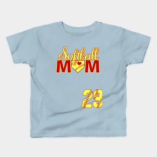 Softball Mom #29 Softball Jersey Favorite Player Biggest Fan Heart Kids T-Shirt